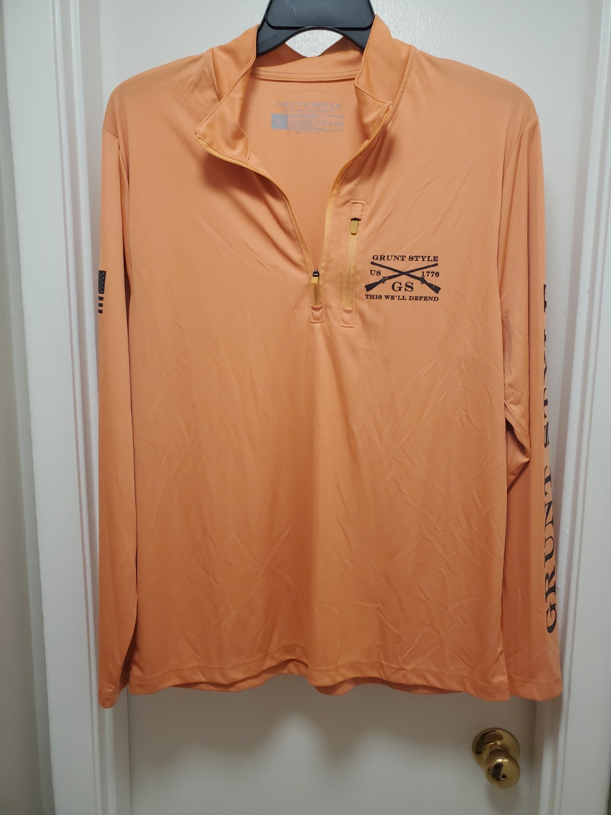 Grunt Style Mens XL Orange 1/4 Zip Long Sleeve Pullover- This We’ll Defend – NEW