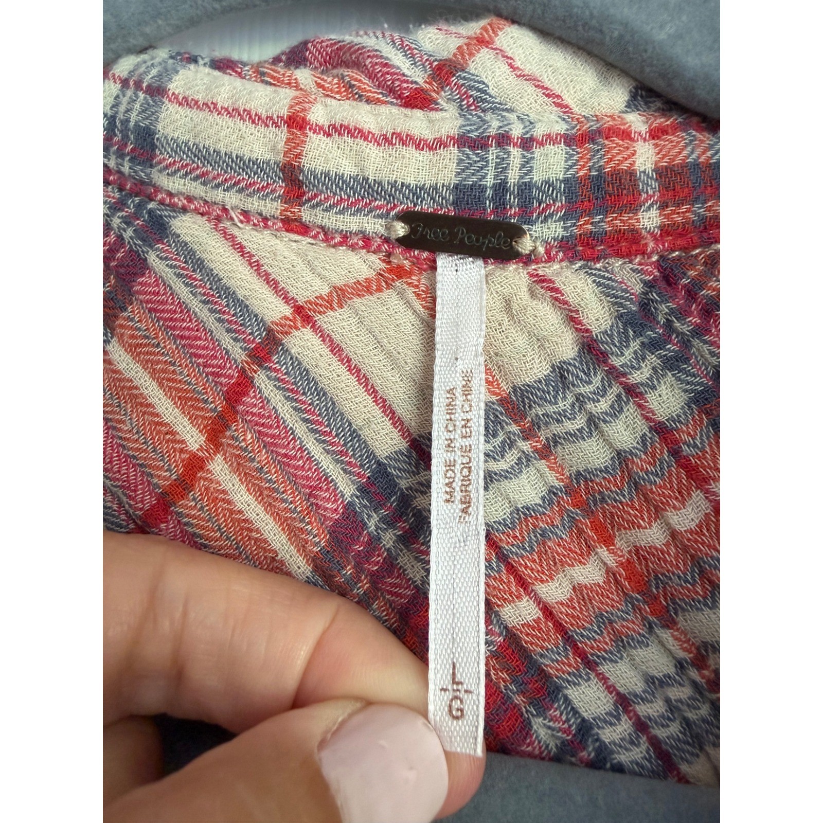 Free People Red Plaid Button Down Shirt Raw Hem Oversized Flannel