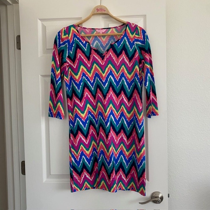 Lilly Pulitzer Gretchen Dress Hearts a Flutter Multicolor Chevron Print Women M