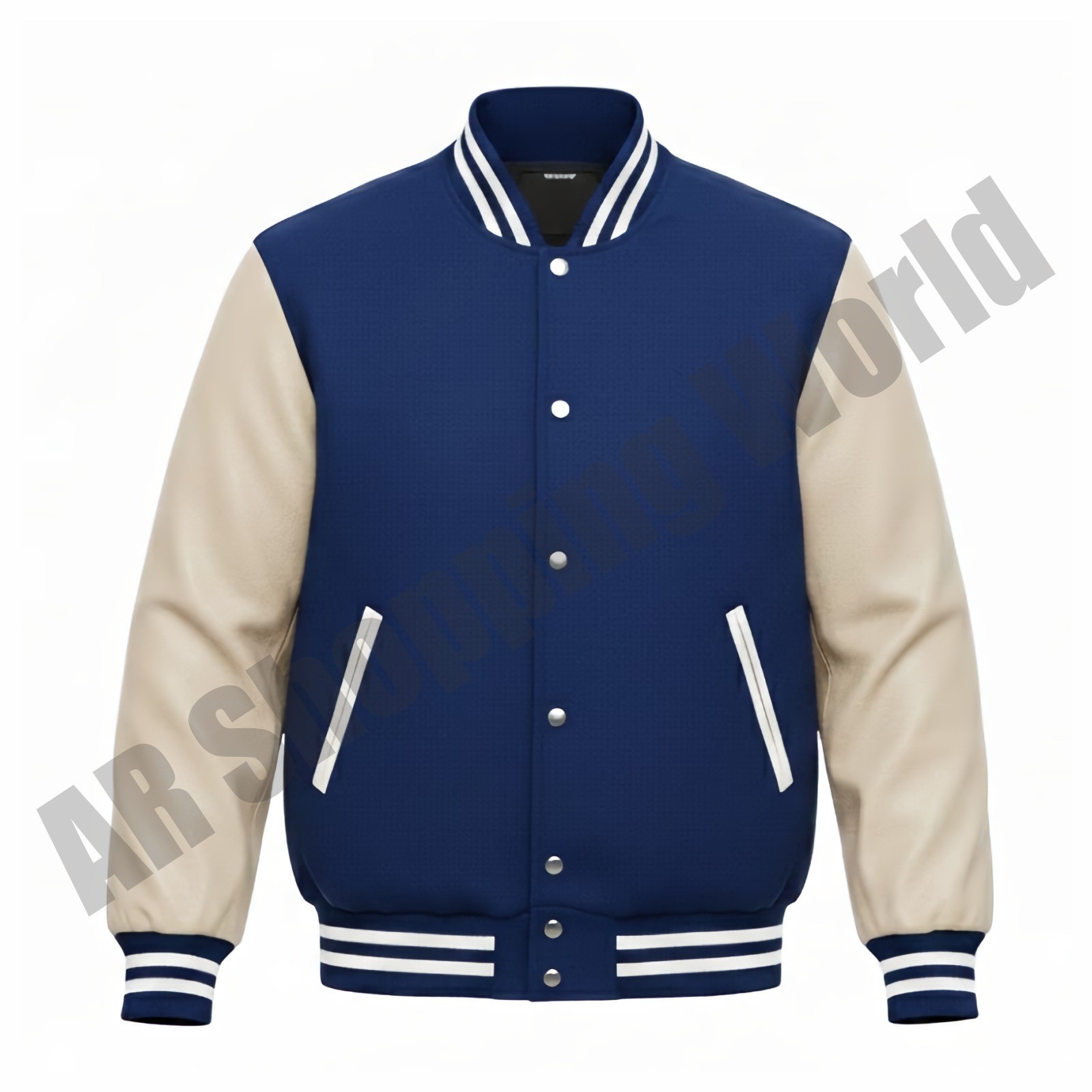 Blue Varsity Letterman Wool Body Genuine Leather Sleeves Baseball Bomber Jacket