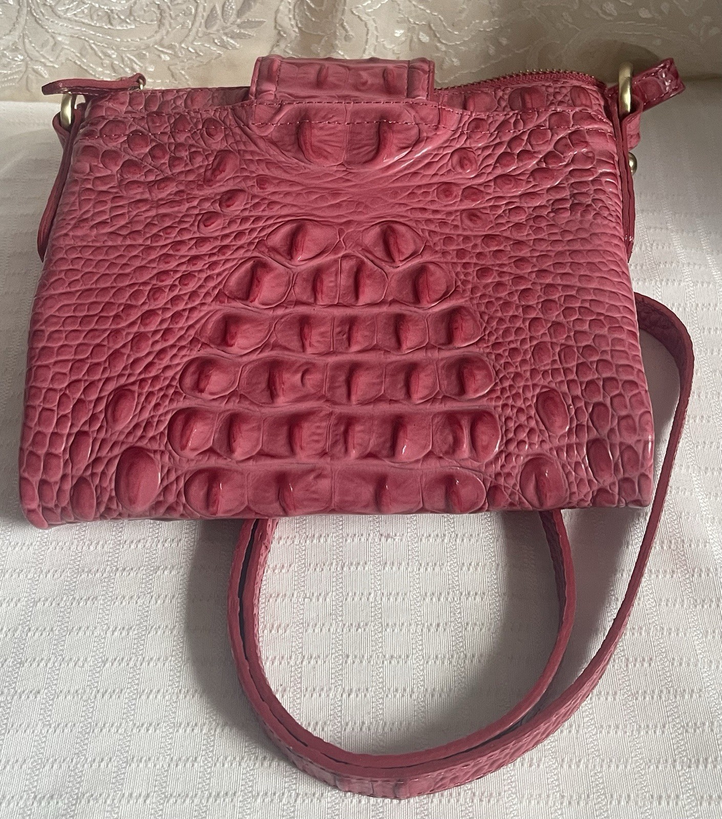 Gorgeous Brahmin Melbourne Mojito Croc Embossed Crossbody Pink Bag Multi Slots