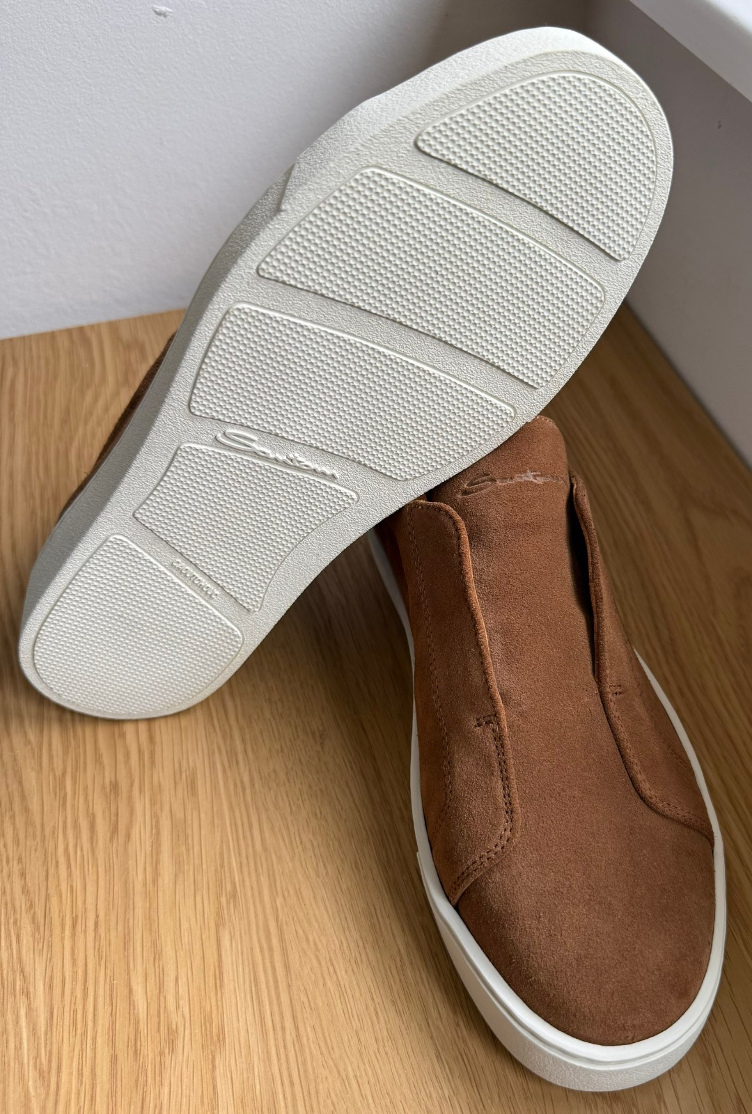 Santoni slip on brown suede sneakers/leather shoes/made in Italy / 42EU/ 9US/8UK