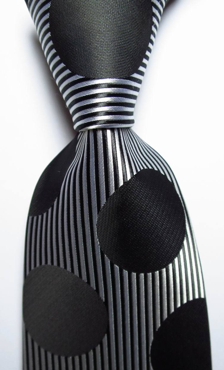 New Classic Striped Dot Black White JACQUARD WOVEN 100% Silk Men’s Tie Necktie