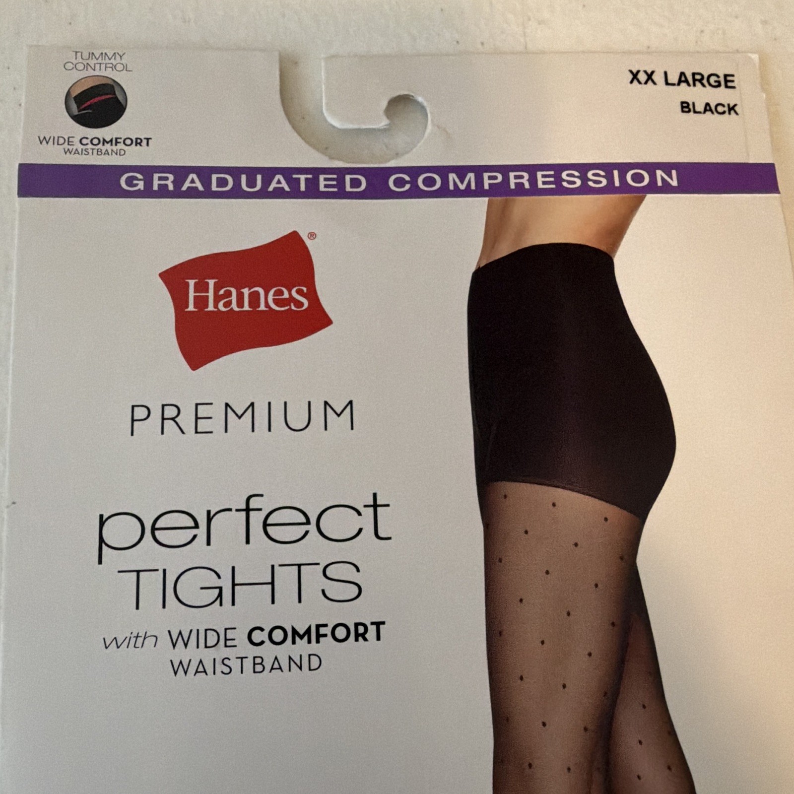Hanes Premium Control Top Tights Graduated Compression Dot Black XXL