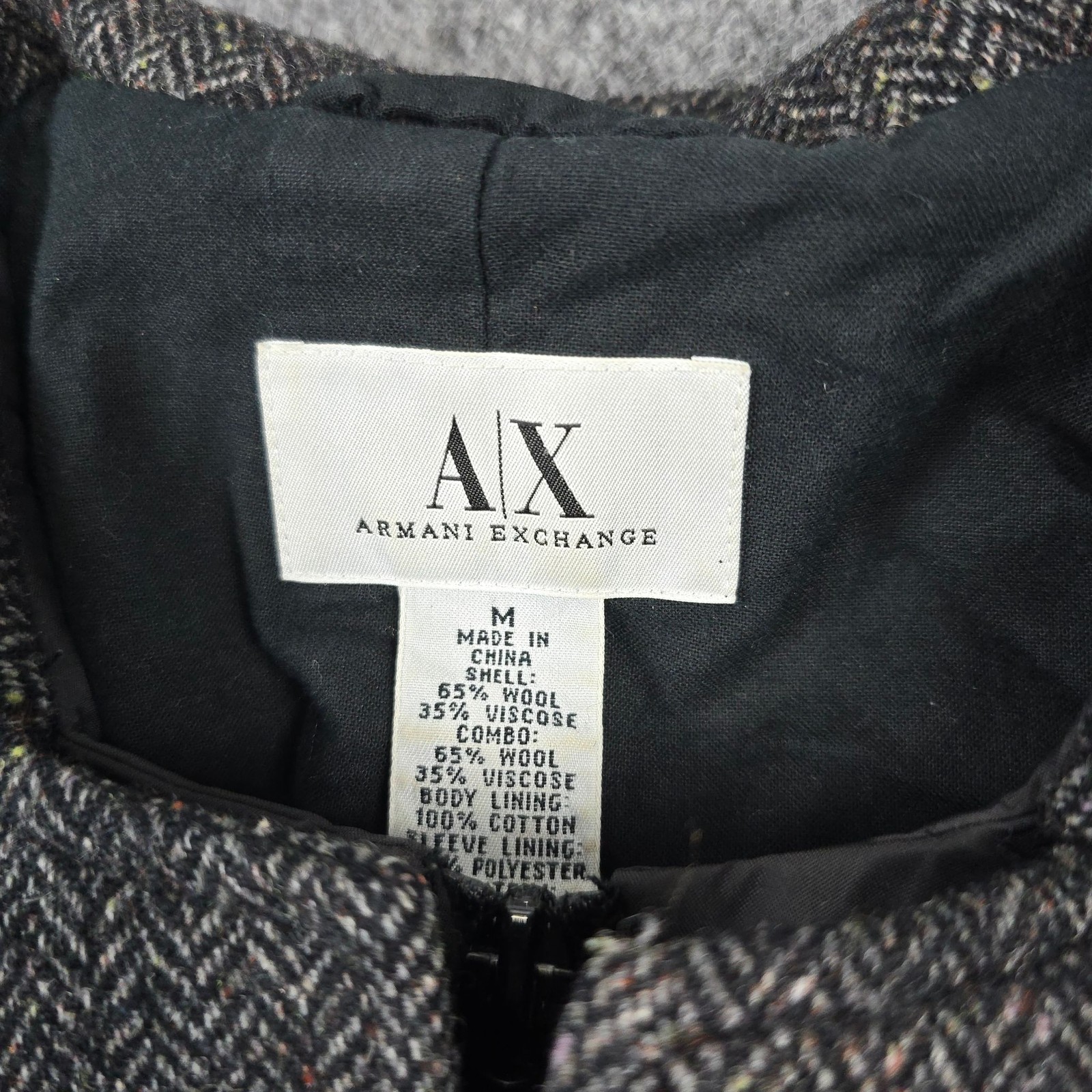 Armani Exchange Jacket Womens MEDIUM Grey Wool Viscose Herringbone Zip Front M