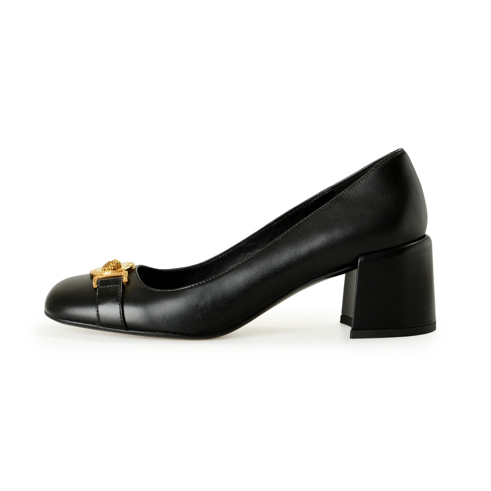 Versace Women’s Gold Medusa Black Leather Heeled Pump Shoes US 10 IT 40