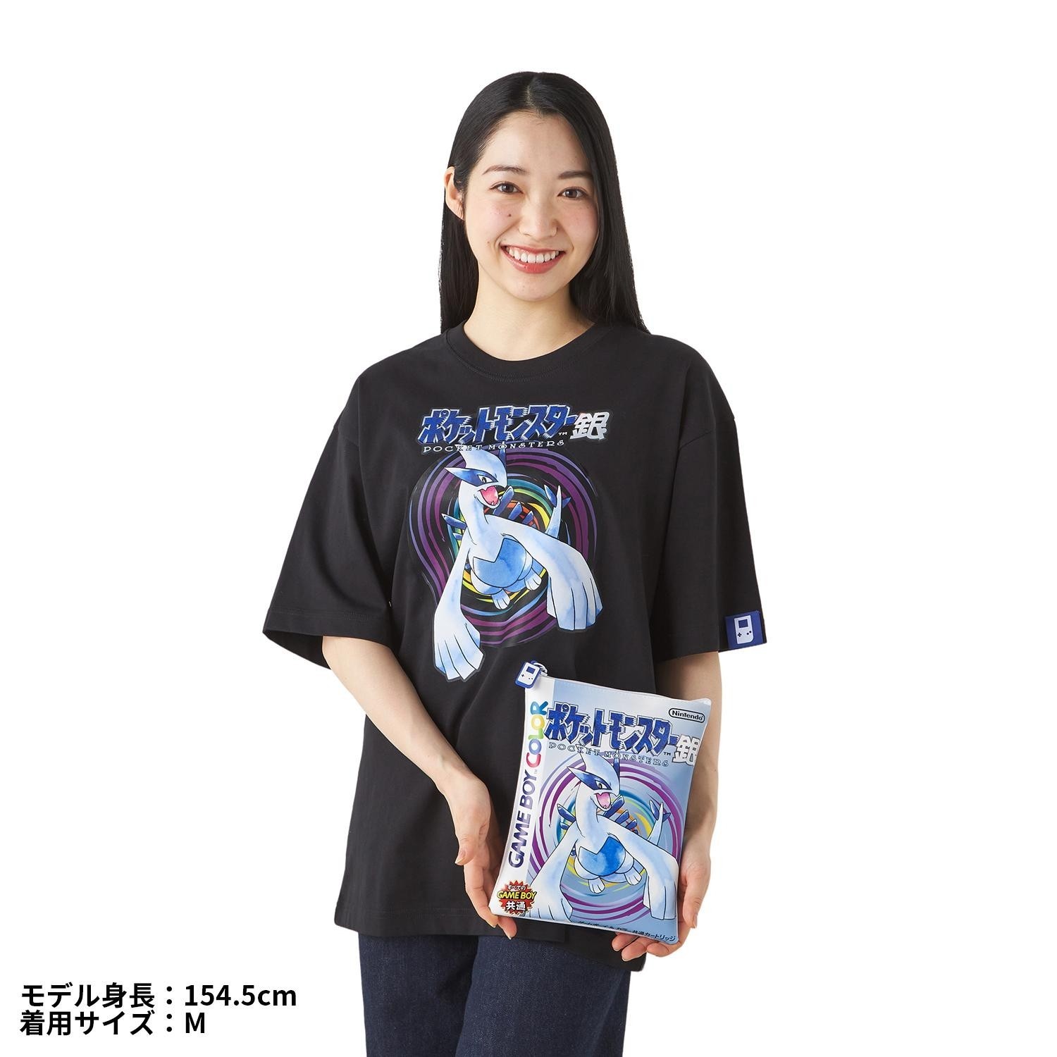 Pokemon Center T-Shirt & Pouch Set Silver Version Game Boy Official Japan M/L