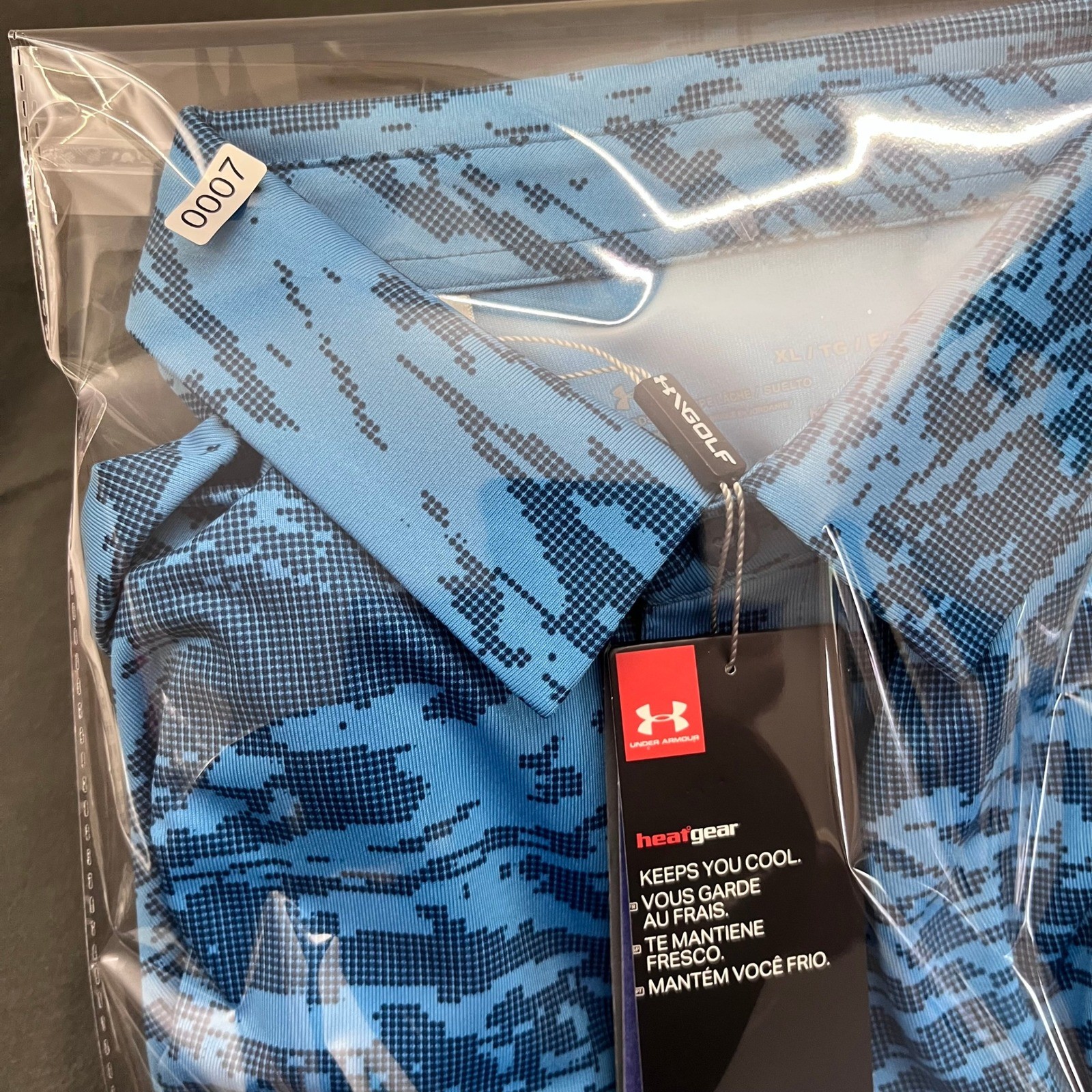 Under Armour Mens HeatGear Golf Polo Blue Digital Camo Shirt XL UM0579 NEW