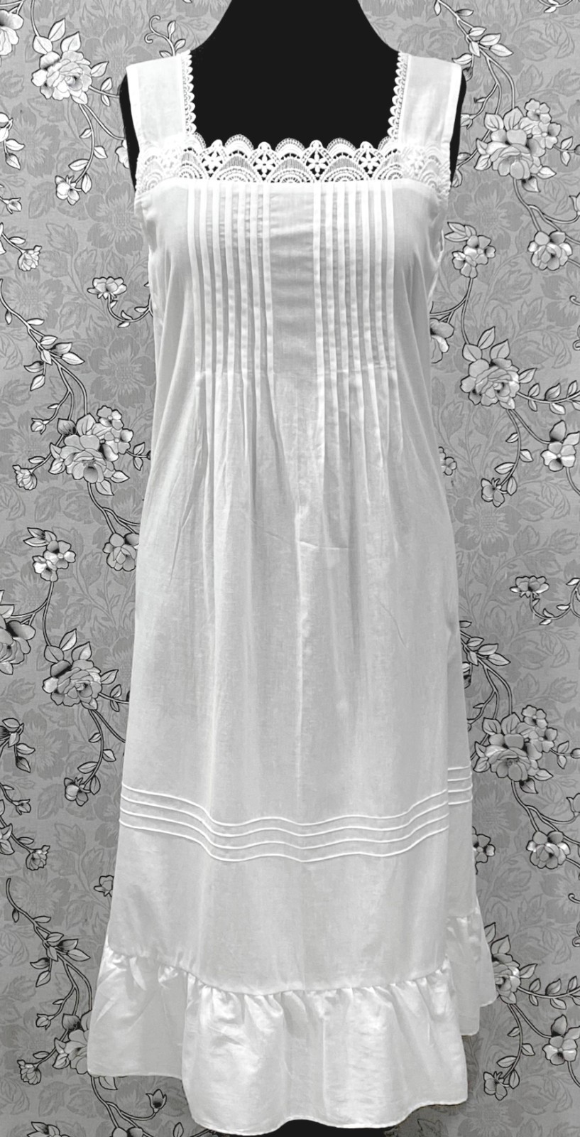 SoieRose Victorian 100% Cotton Sleeveless Nightgown with Lace Bodice – SR-1228