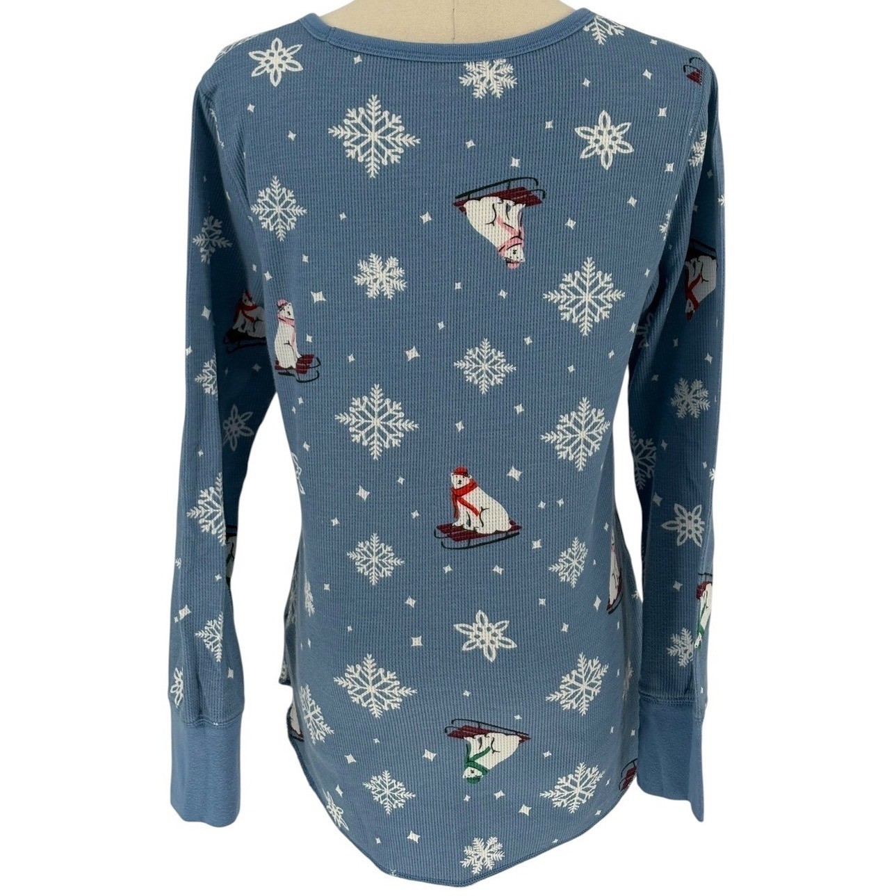 Old Navy Thermal Top Blue Polar Bear Snowflake Waffle Knit Large