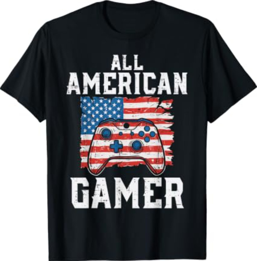 All American Gamer US Flag 4th of July Gaming T-Shirt