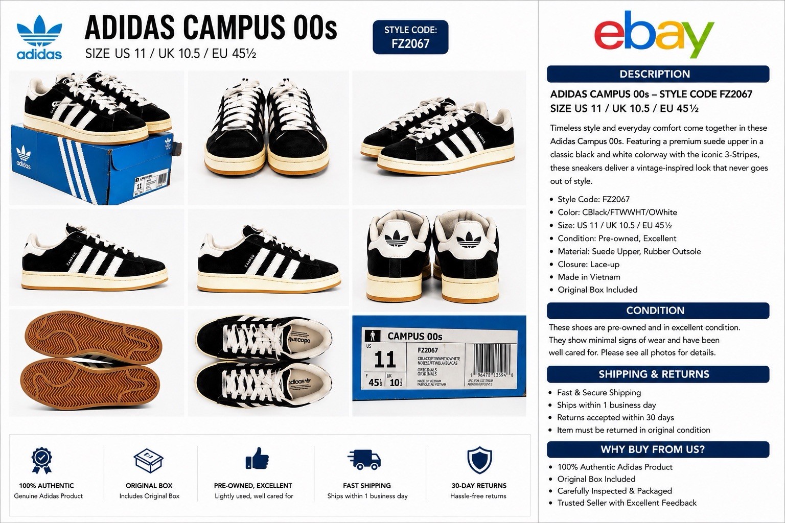 adidas Campus 00s Men’s Sneakers Size 11