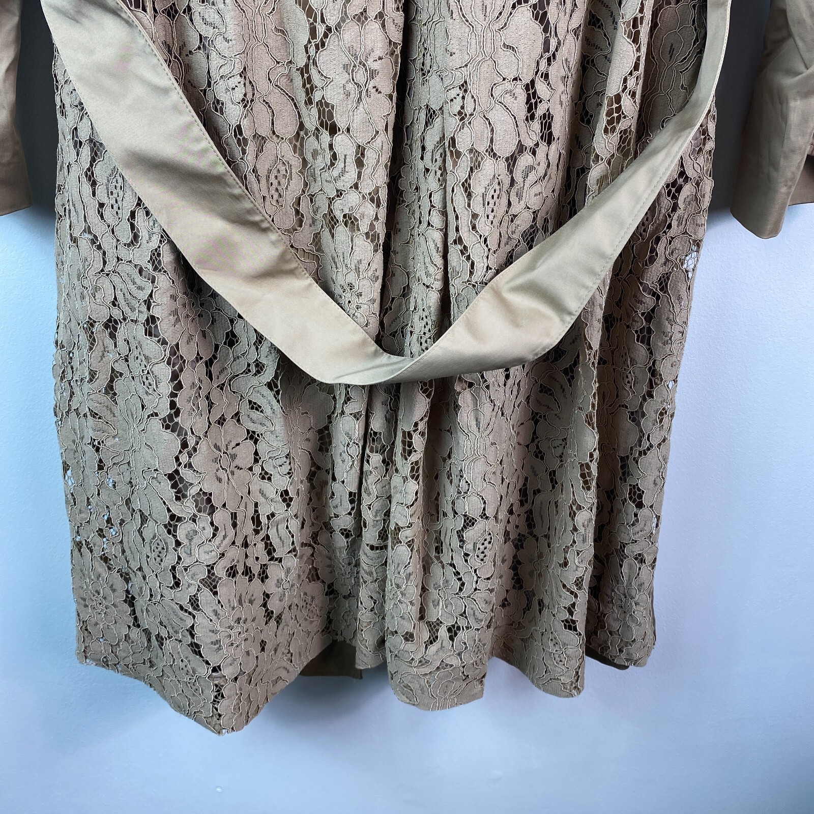 INC Womens Plus 0X Doe Tan Lightweight Lace Back Spring Trench Coat NWT BD35