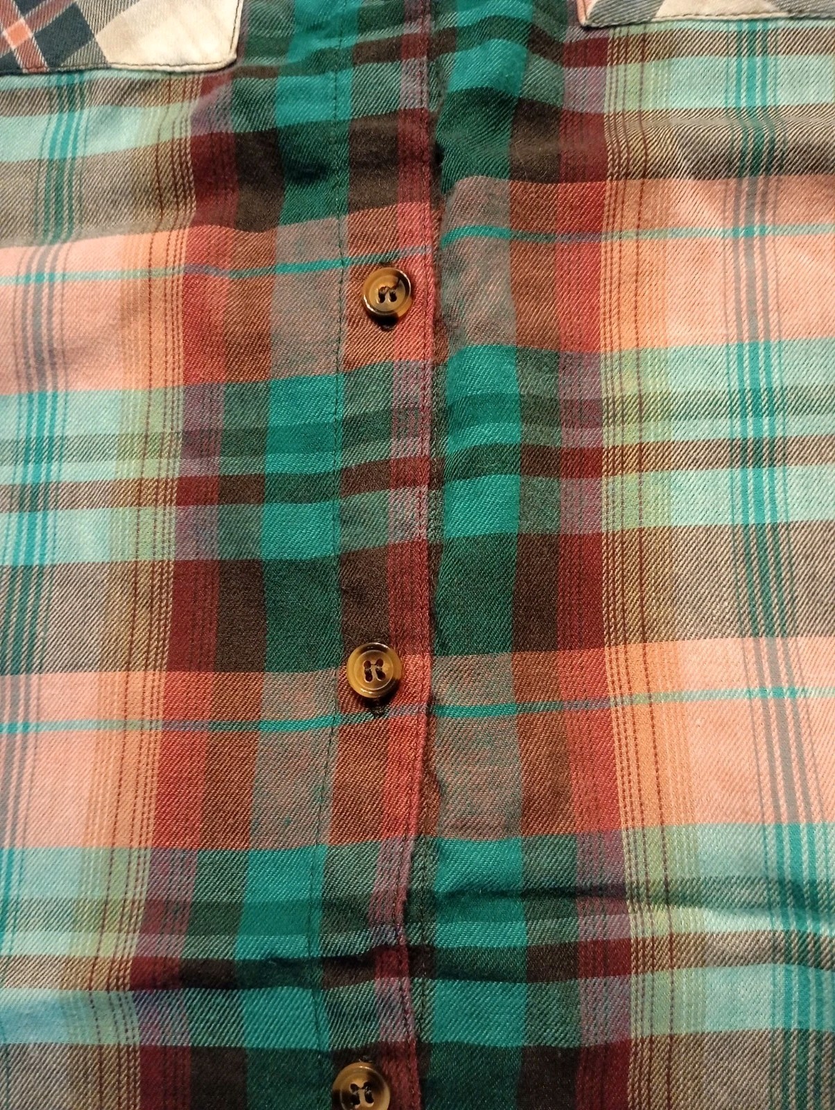 Maurices XS Mauve, teal, pink Plaid Long Sleeve Button Up Shirt