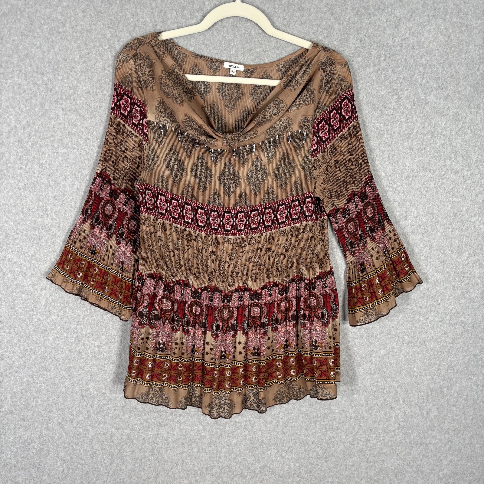 VIntage 90s Fairy Grunge Nicola Top Large Paisley Embellished Crinkle Cord Boho