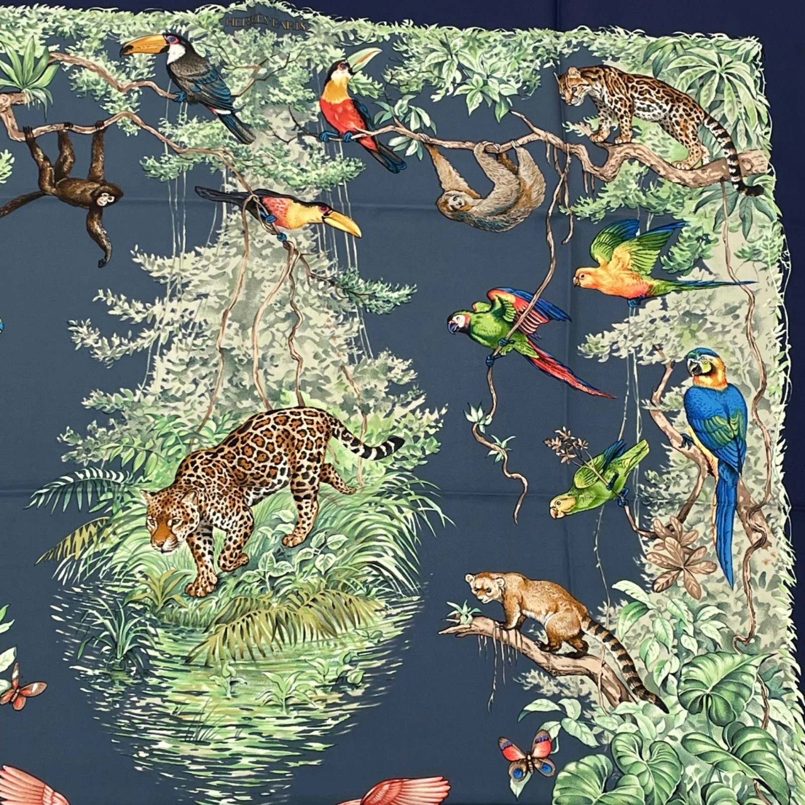 HERMES Carre 90 35 in EQUATEUR Silk Scarf Navy Multicolor [Japan]