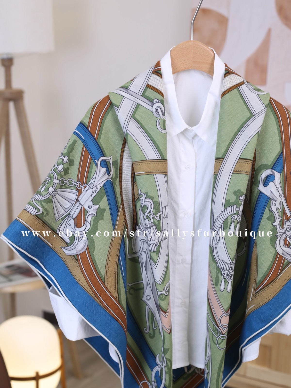 Sallys 70% Cashmere & 30% Silk Wrap Scarf Belt Print Double Face Shawl 53″ Green