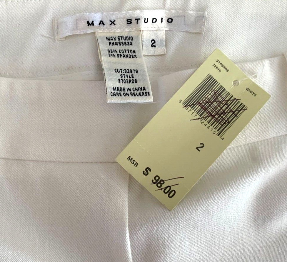 MAX STUDIO Pants Woman’s Size 2 Ankle Flat Front Side Zip White NWT $98