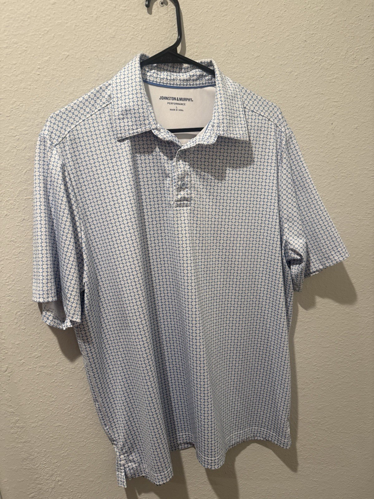 Johnston & Murphy Performance Men’s L Blue/White Geometric Short Sleeve Polo
