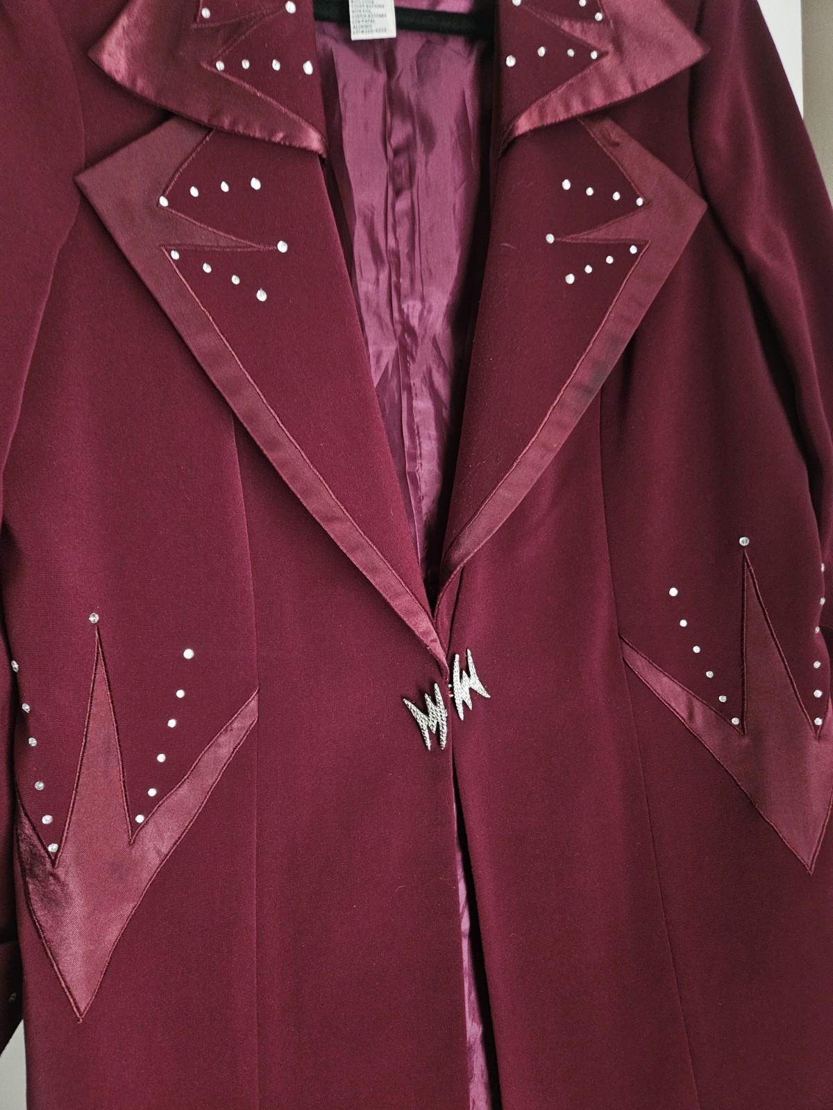 B.M.I. studio Burgundy Studded Western Blazer Jacket, Button Front, Lined, 14