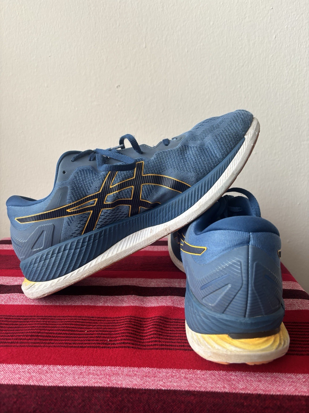Size 13 – Asics GlideRide Mako Blue Men Pre-Owned 1011A817 Synthetic Fiber Upper