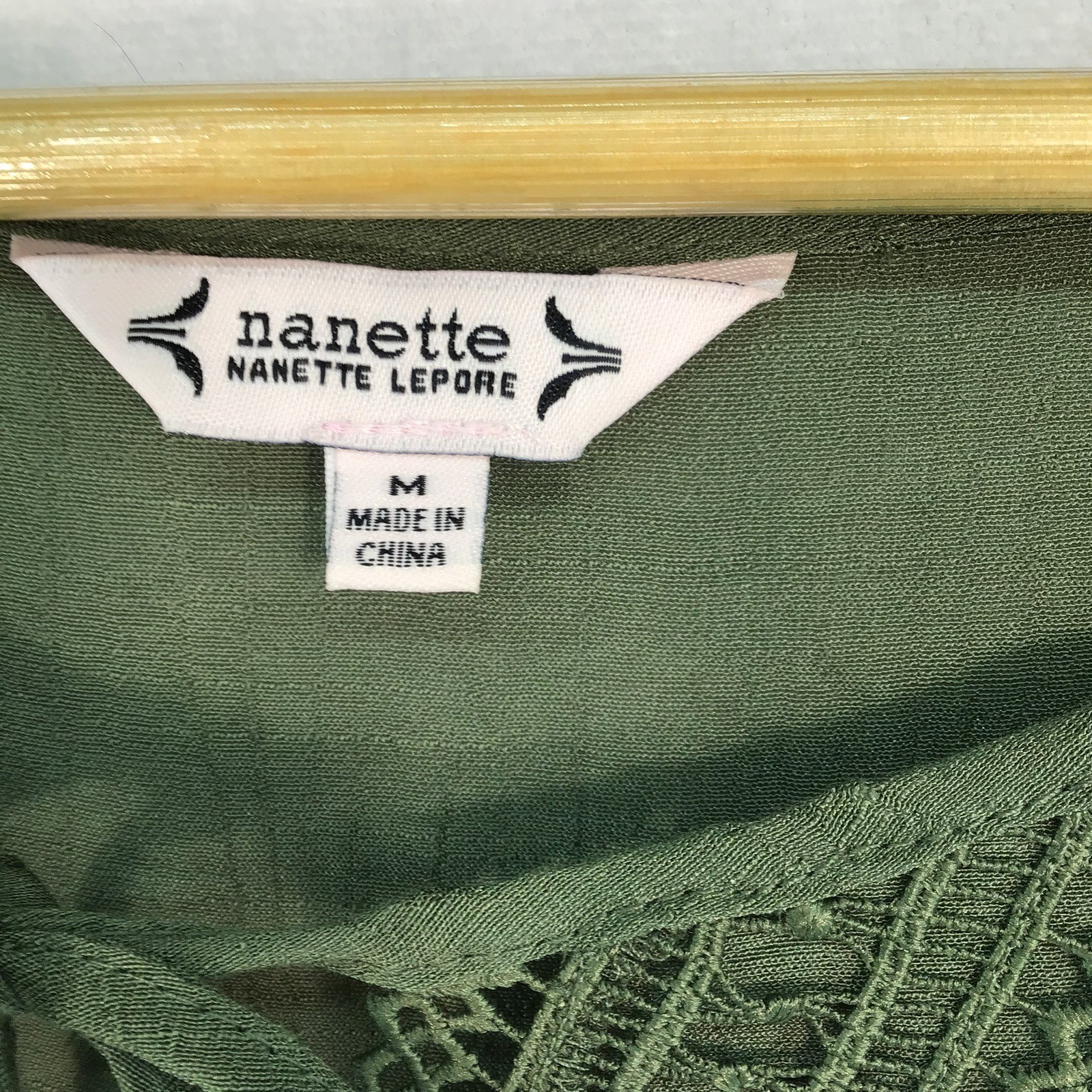 Babydoll Cottage Core Peasant Blouse Top Medium Moss Green Embroidered Lace