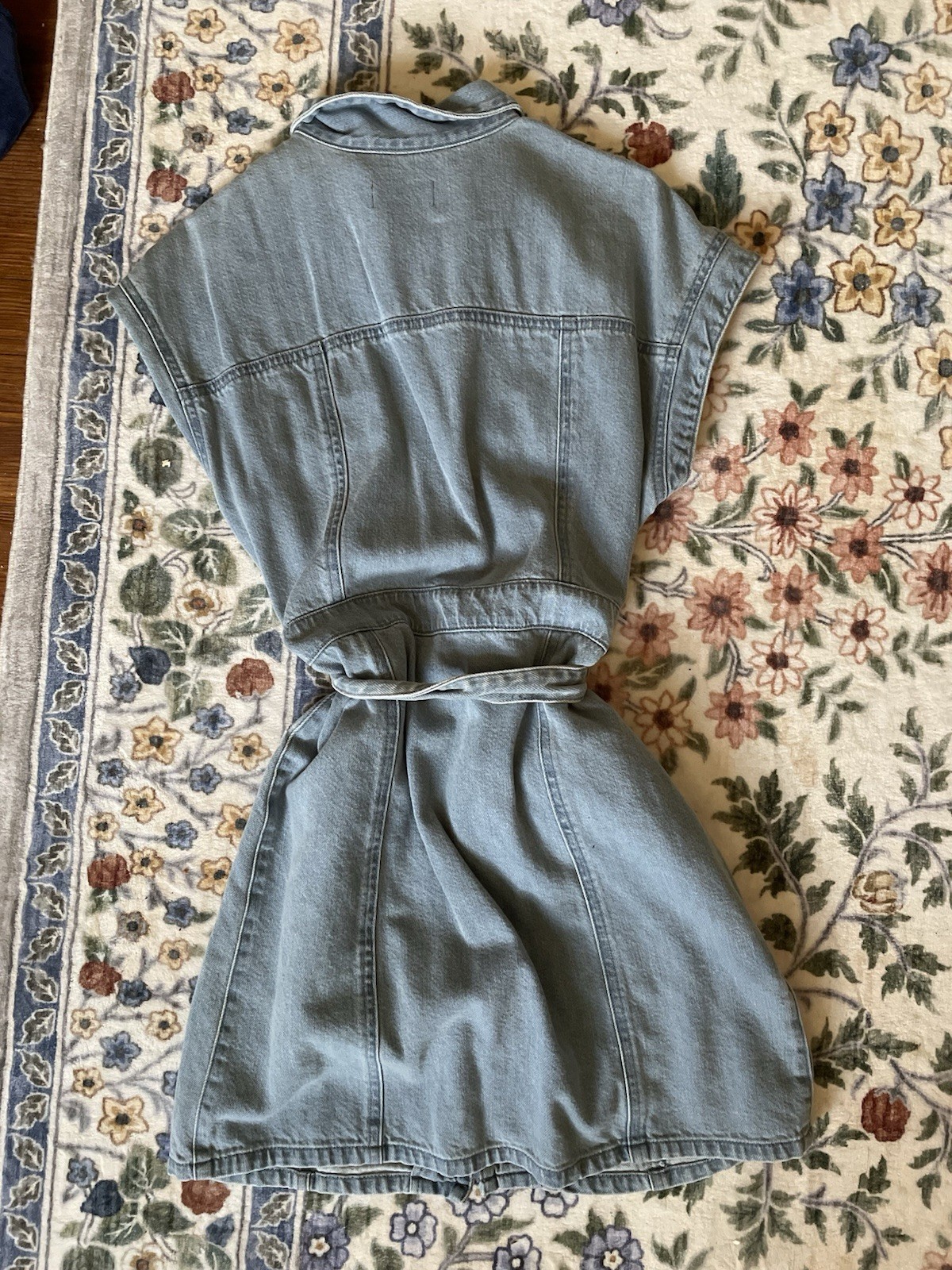Denim Midi Button Up Dress With Tie Waist