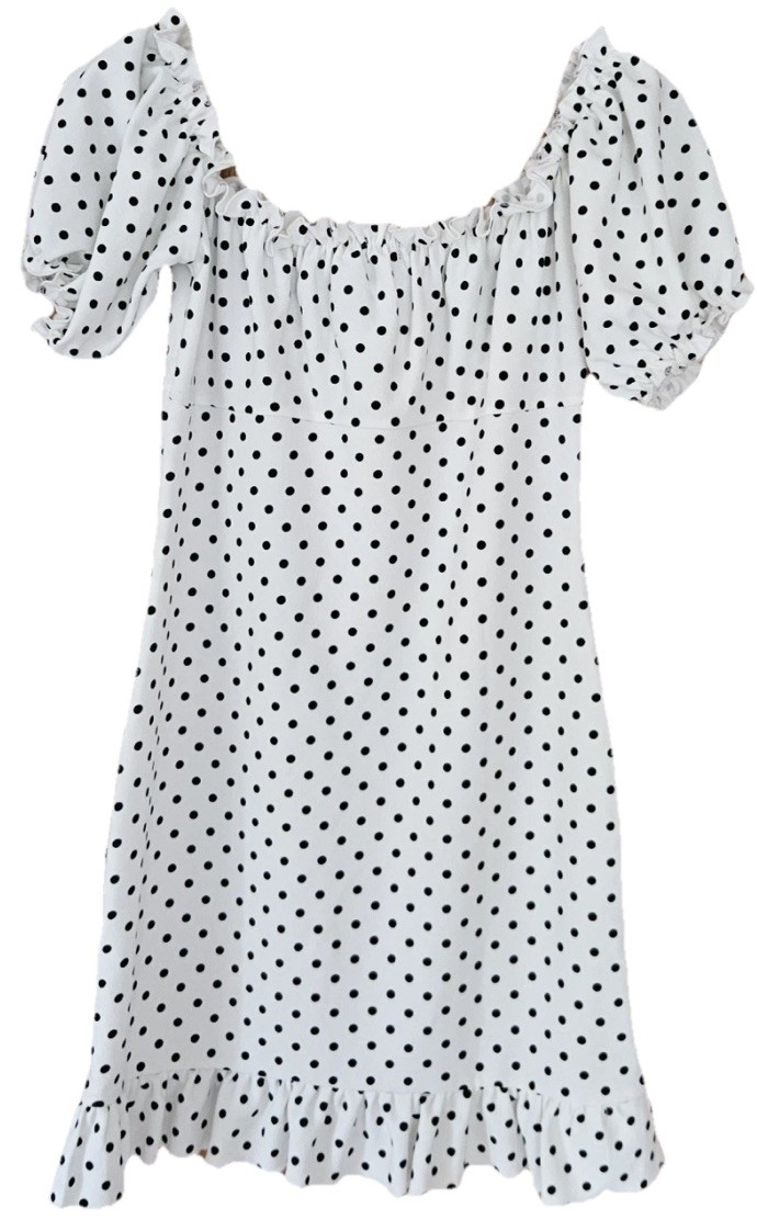 Pink Vanilla Polka Dot Puff Sleeve Gypsy Dress Ruffle Hem White Black Size 10