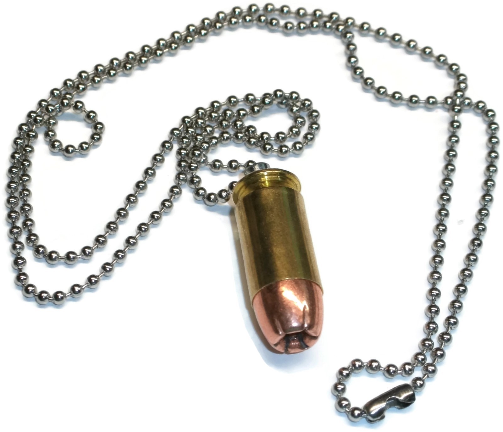 Bullet Necklace Neck Chain .45 ACP Hollow Point Metal Jacket Brass Casing – NEW
