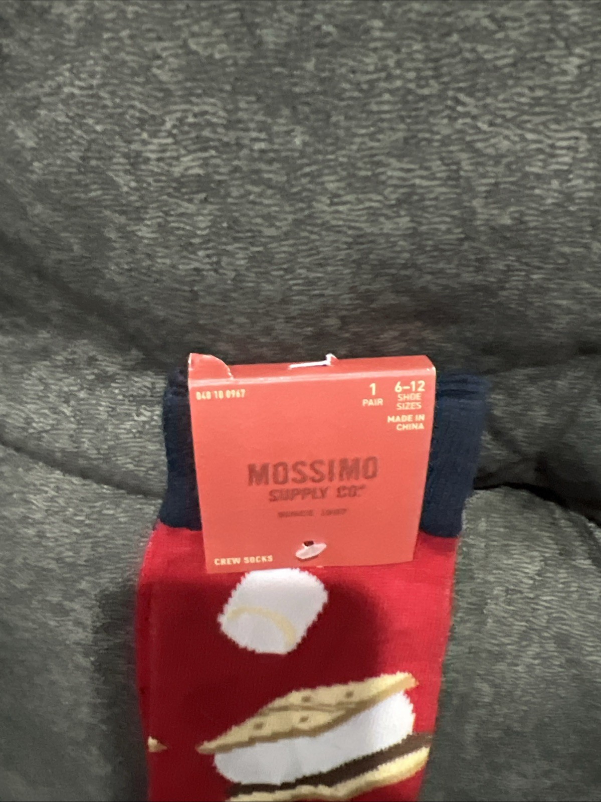 S’More Crew Socks Red Black Mossimo SIze 6-12 Berry Camping Novelty Marshmallow