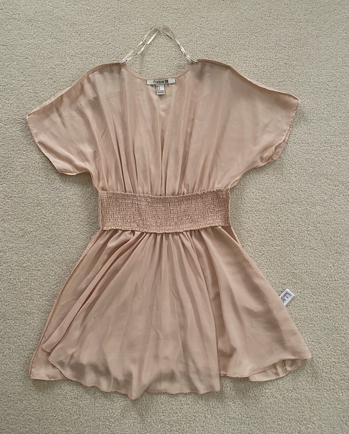 Forever 21 Peach Beaded Romantic Ethereal Babydoll V-Neck Top Short Sleeve ~ S