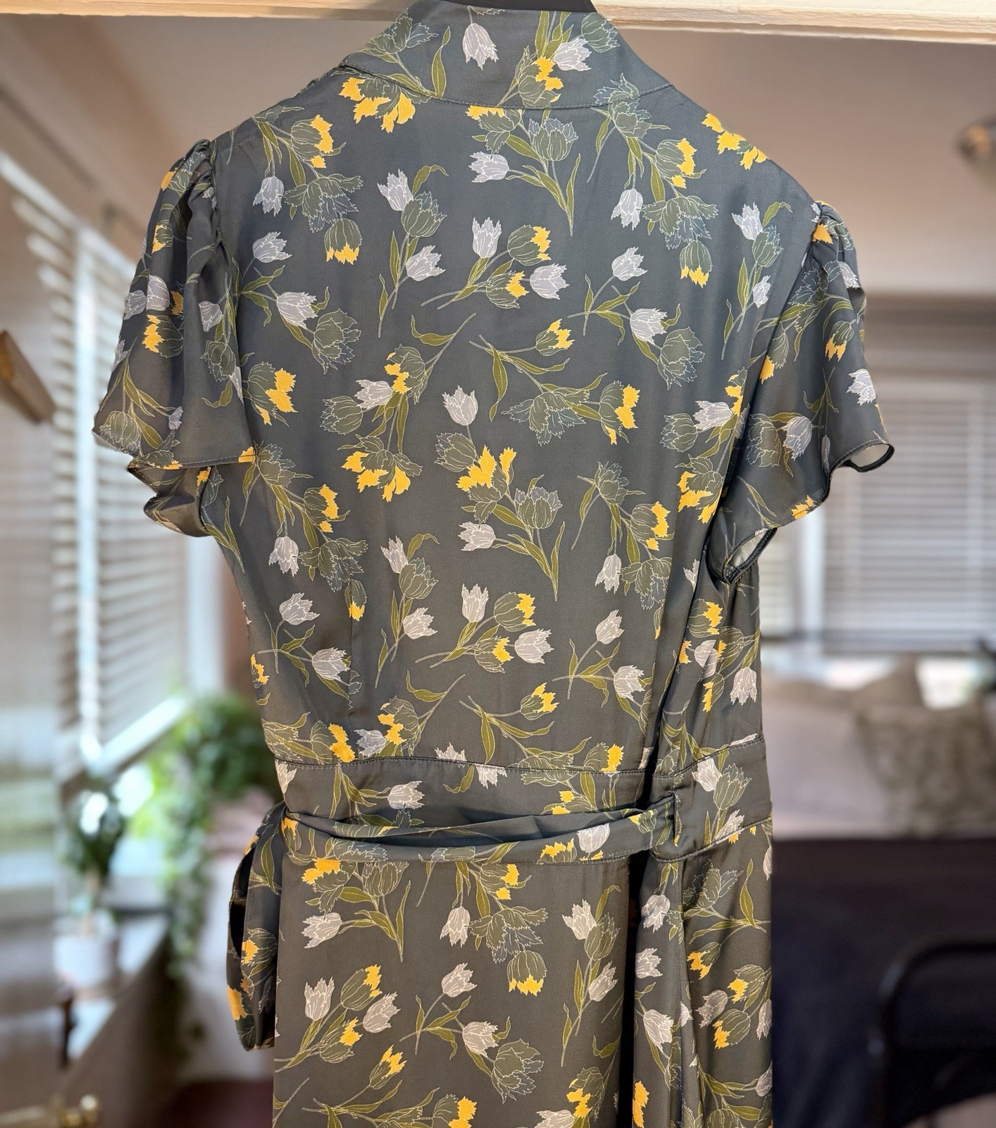 JoFlower Margaret Wrap Dress Midi Small Gray Floral Pattern New With Tags $198