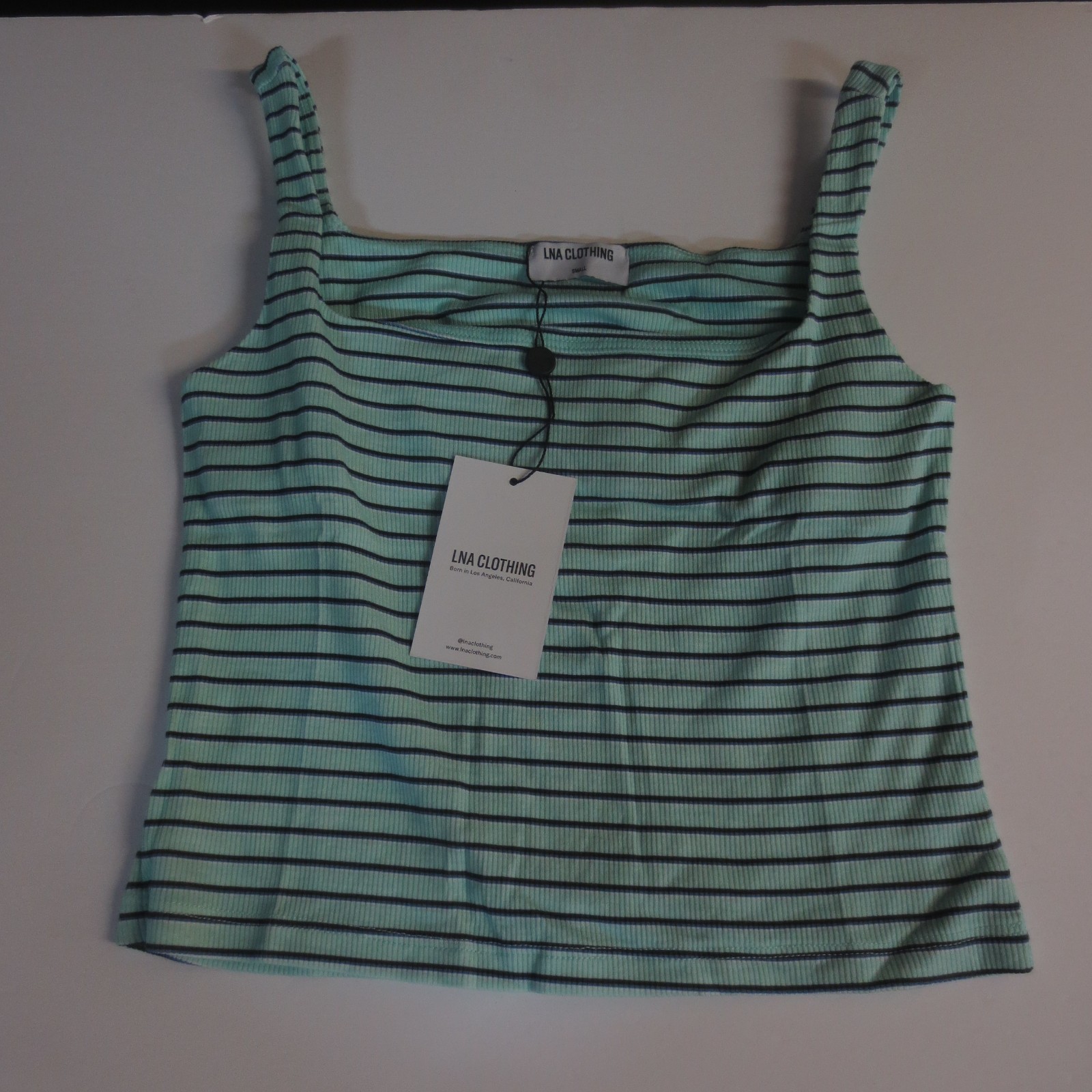 LNA CLOTHING WOMEN’S STRIPED CROP TANK – AQUA – SMALL