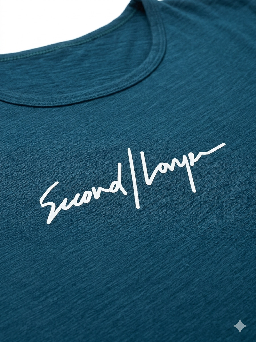 Second Layer Men’s XXL Teal Slub Cotton T-Shirt Slim Fit Crew Neck Short Sleeve