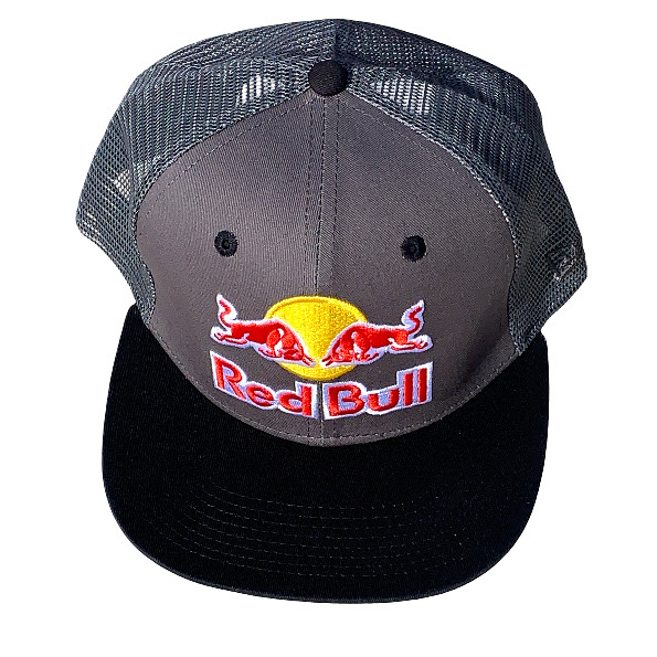 R – Red Bull Slate Gray & Black Flat Brim Trucker Cap. F1 Racing. MotoGP.