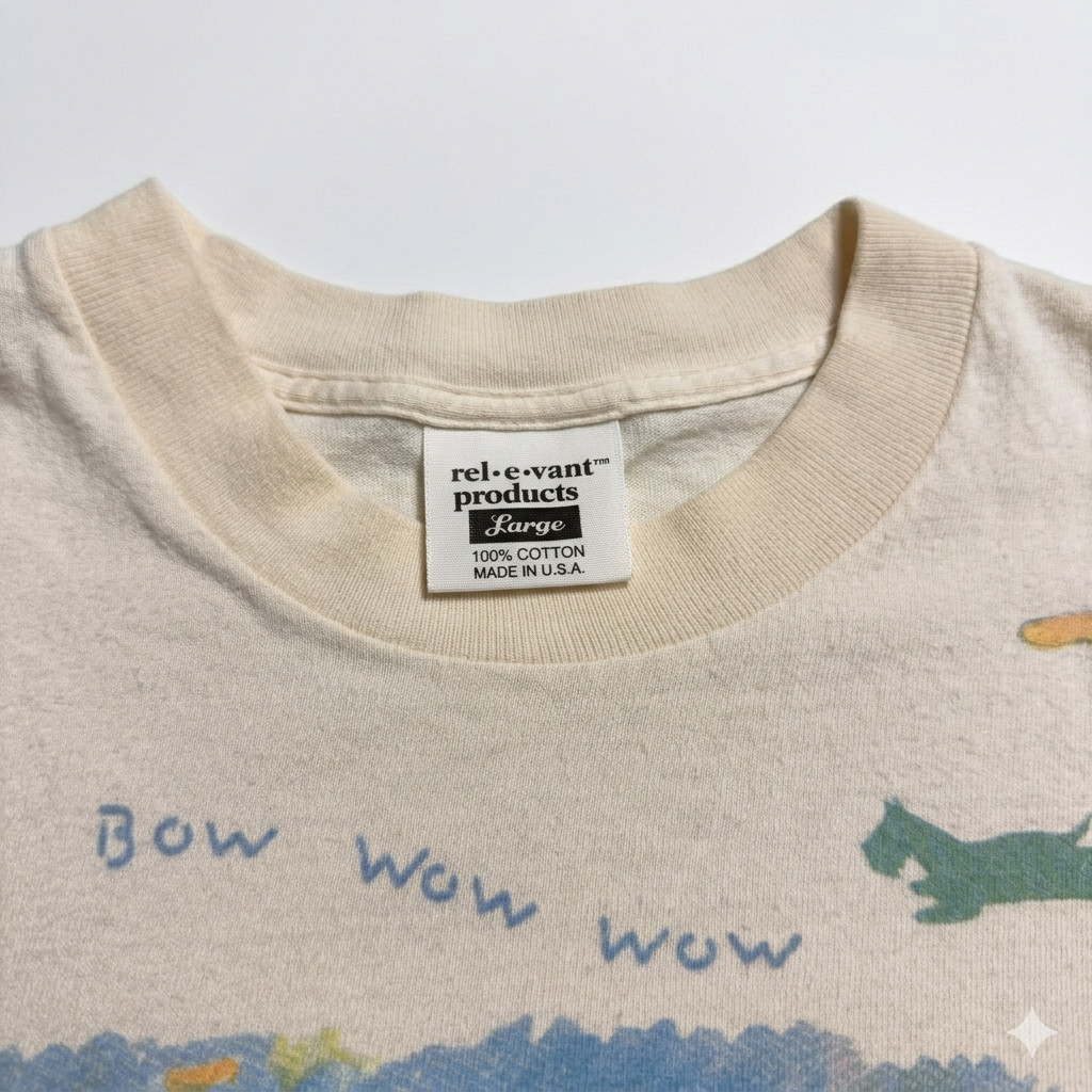 Vintage 1997 Relevant Products All Over Print Dog Bow Wow T-Shirt Large
