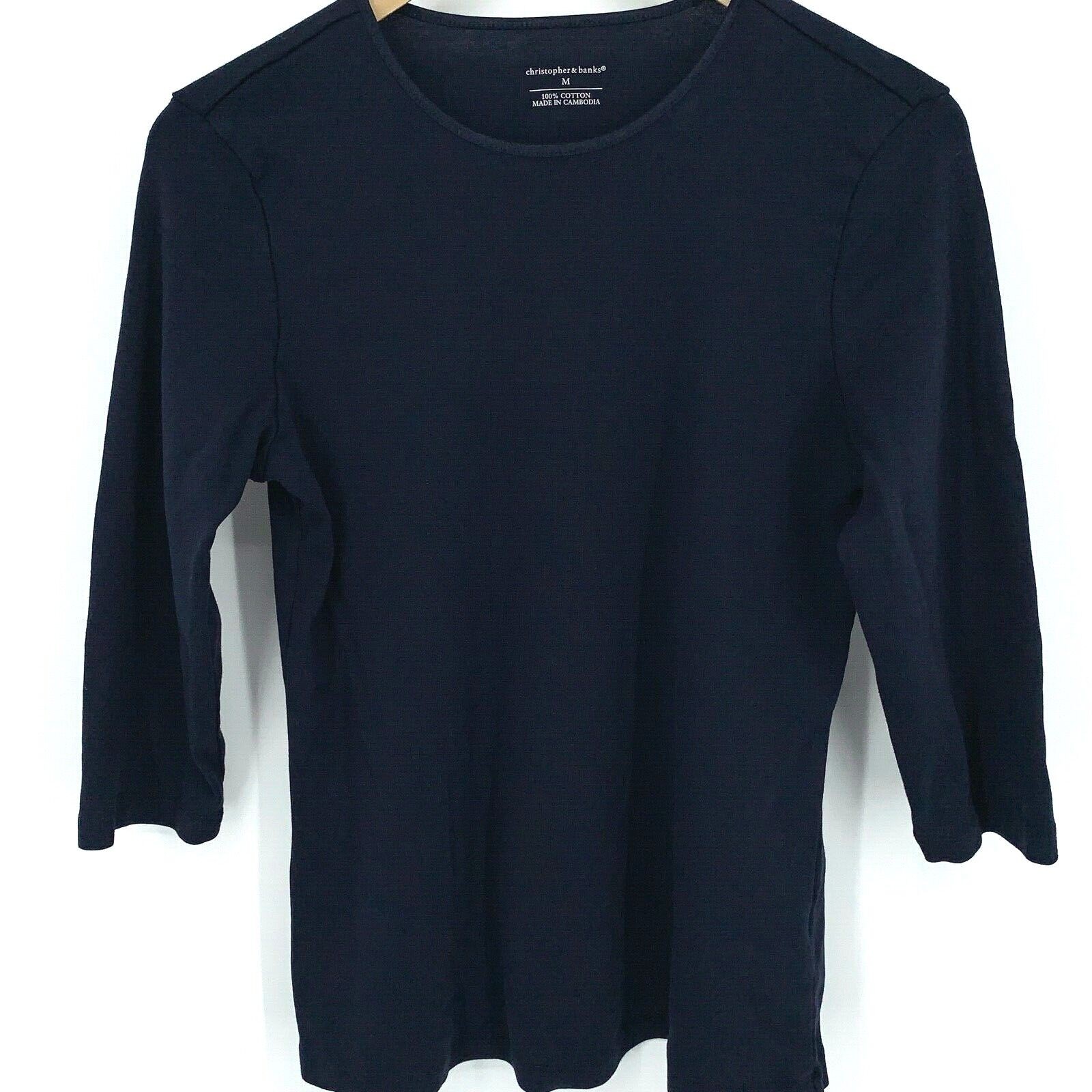 Christopher & Banks women’s navy cotton ¾ sleeve pullover shirt, sleep size M