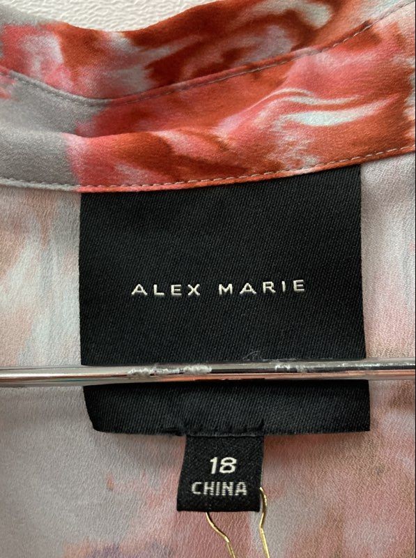 Alex Marie Women’s Gray Orange Floral Pleated Belted Midi Shirt Dress Sz 18 NWT