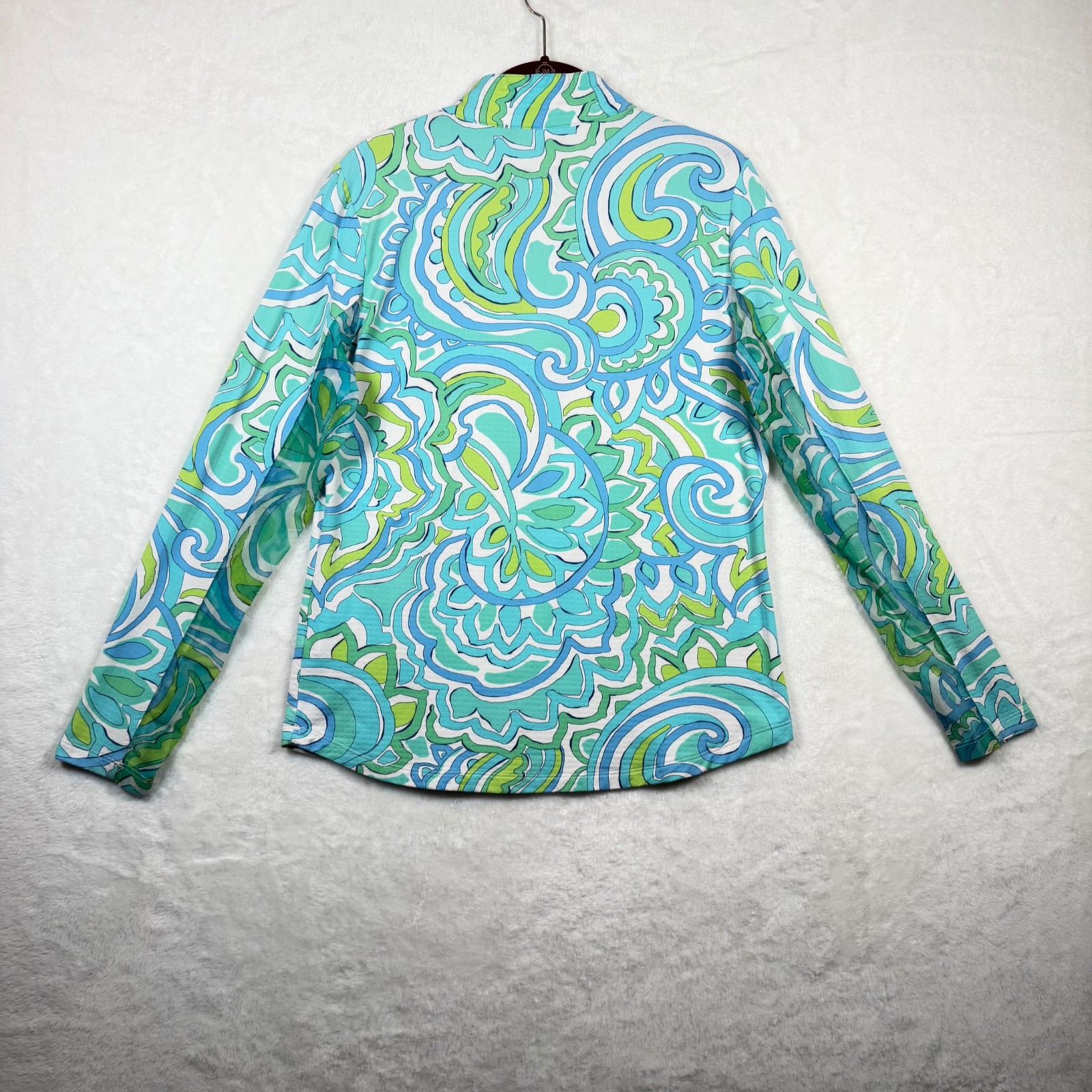 IBKUL Women’s M Blue Green Paisley 1/4 Zip Long Sleeve UPF Golf Pullover Top