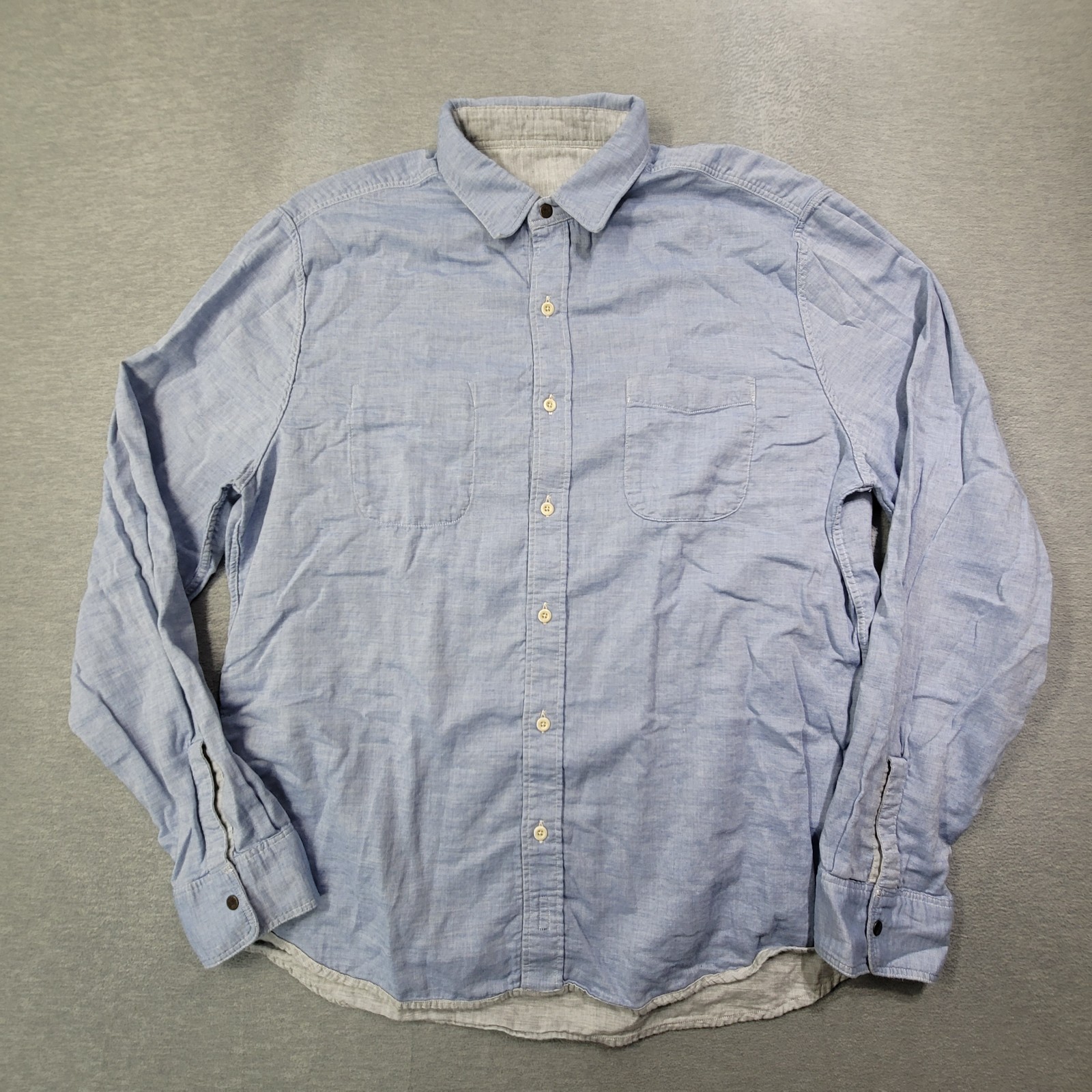 Faherty Shirt Mens Blue Gray Reversible Button Up Casual Chest Pocket