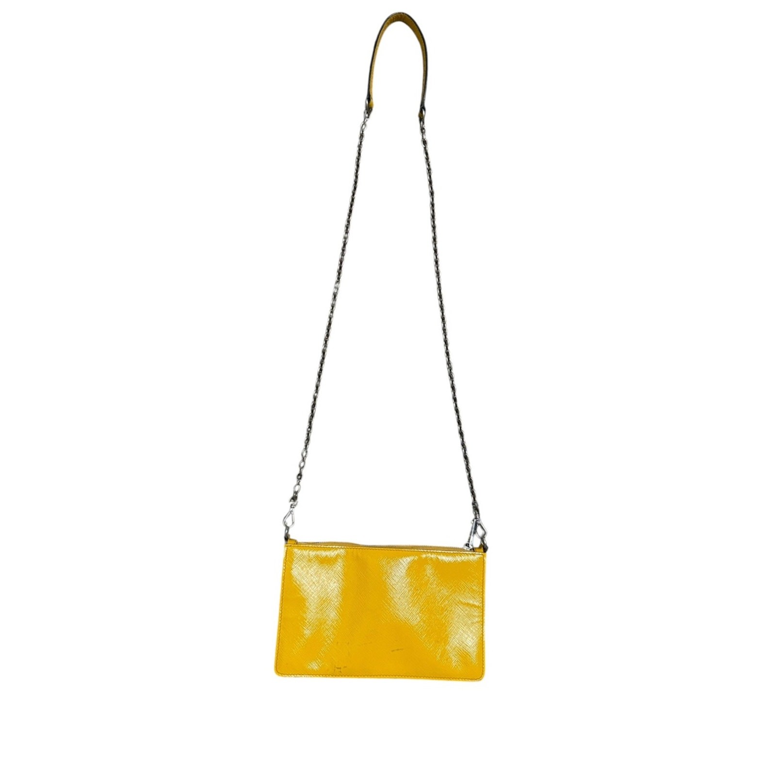 Prada Saffiano Vernice Yellow Patent Leather Triangle Logo Crossbody Bag