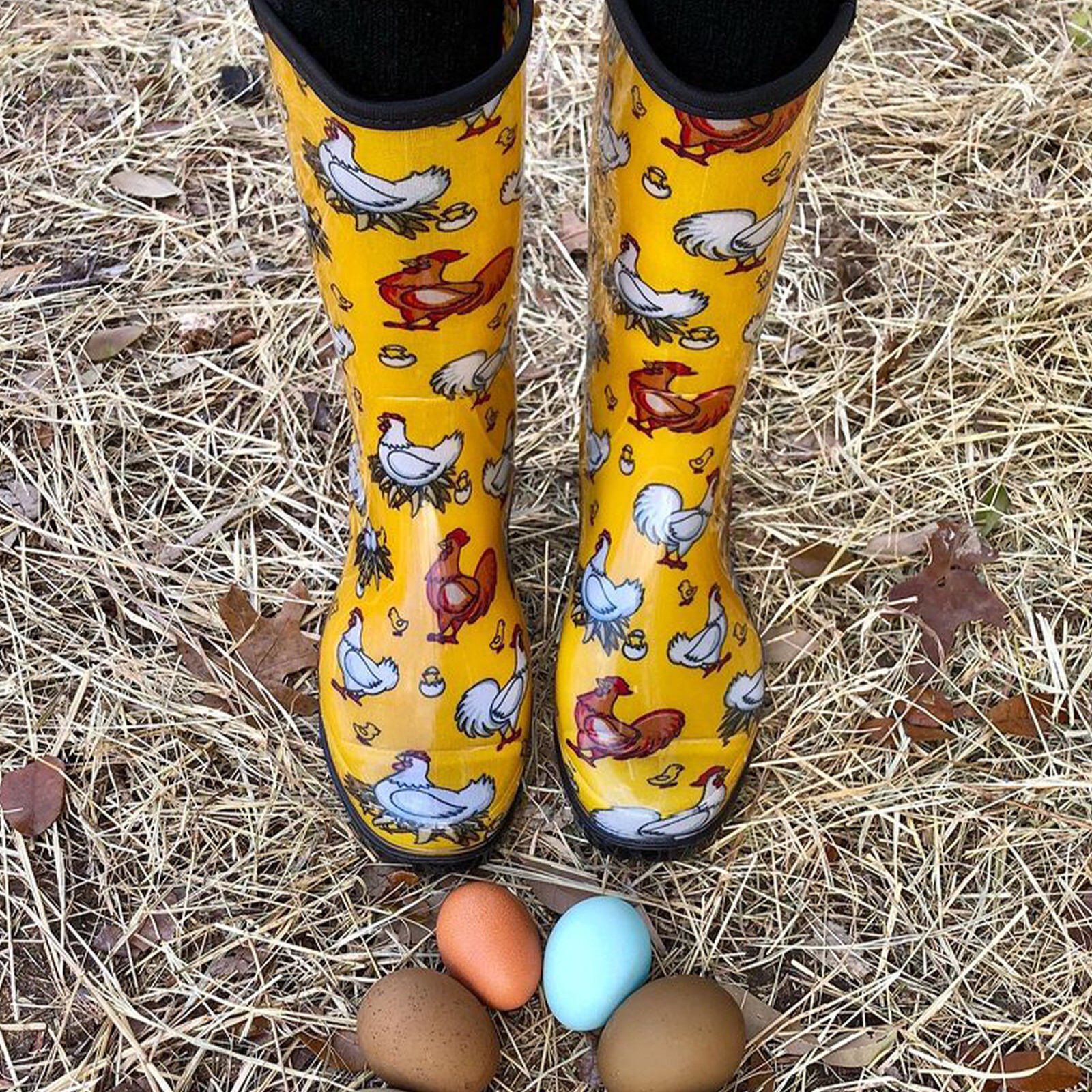 HISEA Women Printed Rain Boot Pull On Comfort Waterproof Wellies Mud Garden Boot
