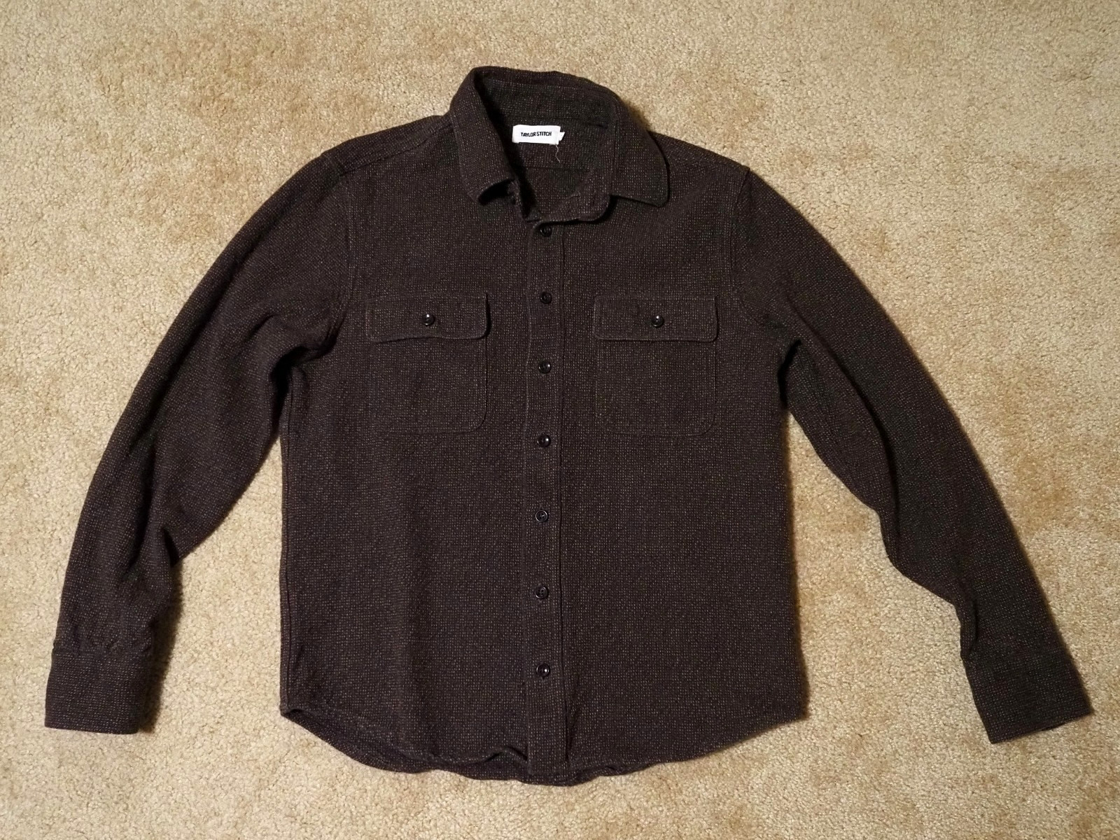 Taylor Stitch Ledge Shirt Black Coffee Linen Tweed Mens Size 38 Small