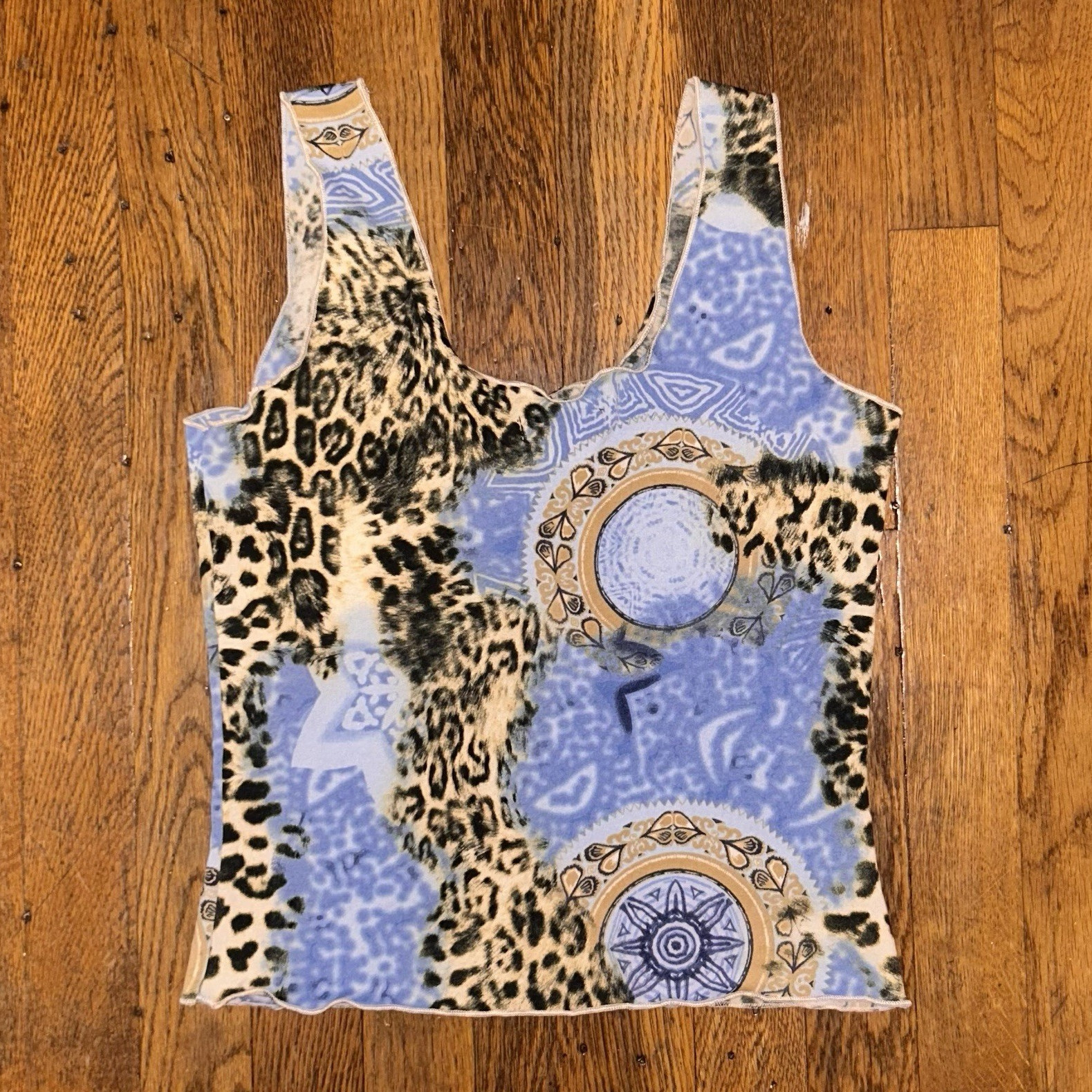 Vintage bebe Women’s L Tank Top Sleeveless Scoop Neck Animal Print Blue