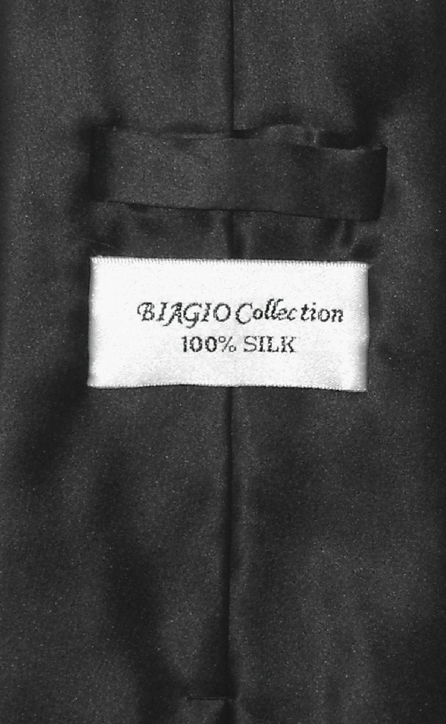 Biagio 100% SILK Solid BLACK Color NeckTie and Handkerchief Mens Neck Tie Set