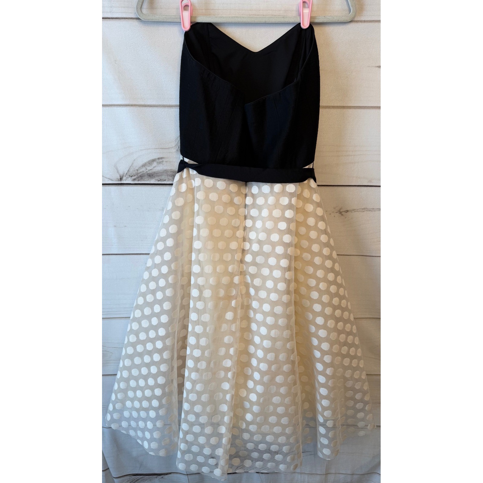 Corey Black White Polka Dot Fit Flare Dress Size 6 Sweetheart Neck Ribbon Tie