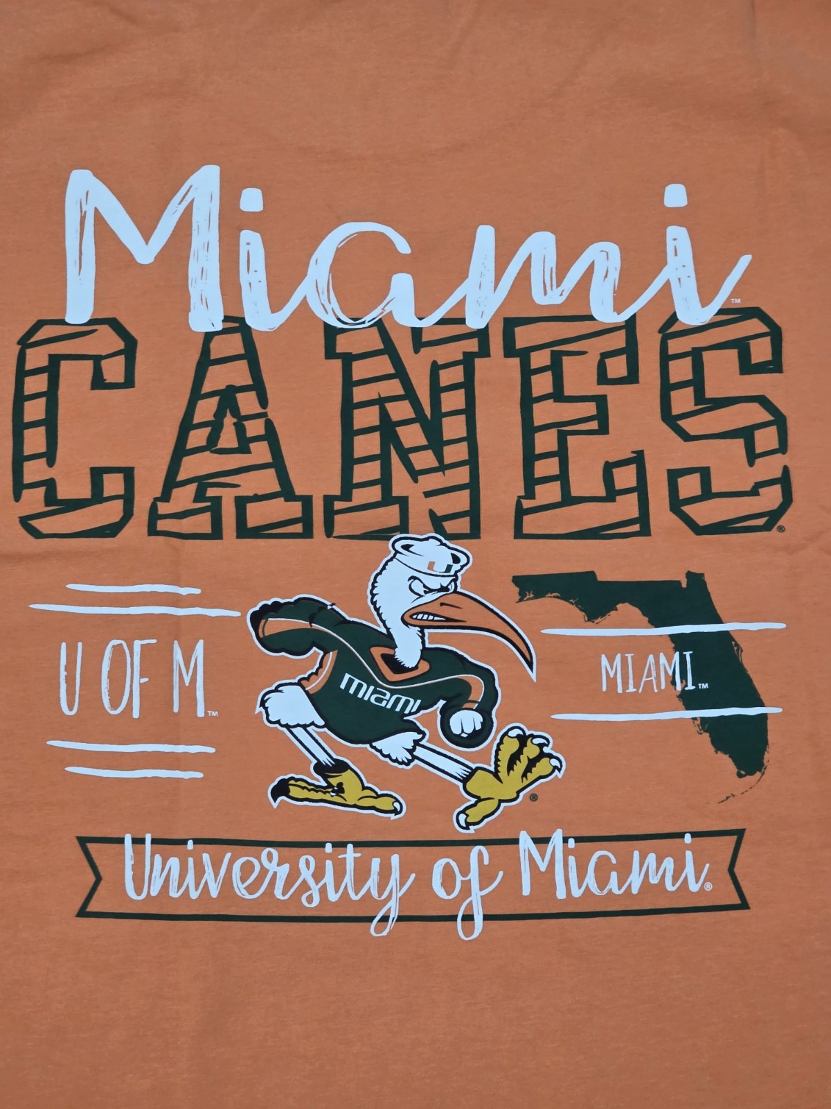 New Miami Hurricanes Canes U T-Shirt Official NCAA College Orange Men’s Size L