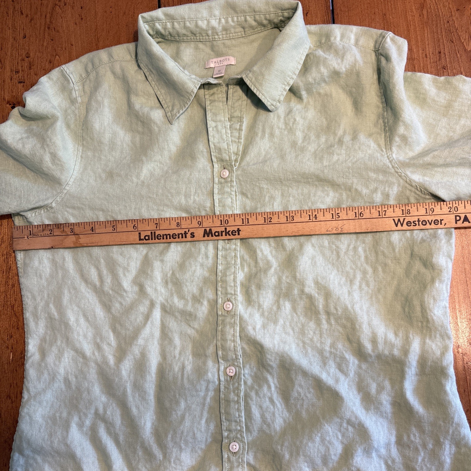 Talbots Green 100% Linen Collared Button Down Shirt 3/4 Sleeve Medium
