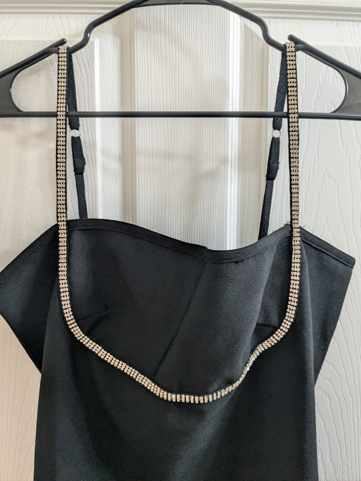 Hybrid & Company Black Mini Rhinestone Strap Bodycon Cocktail Party Club 1X