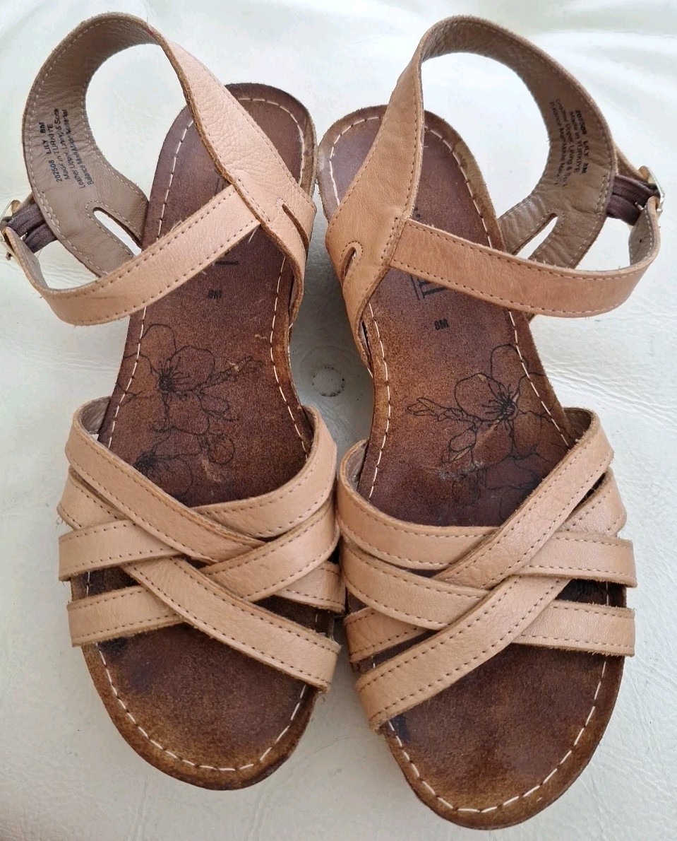 Bjorndal “Lily” Sz US 8 EU 38 Brown Genuine Leather Strappy Wedge Sandal Turkiye